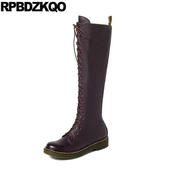 

boots chunky black big size brand women winter genuine leather knee high 2021 plus chinese long 10 round toe fashion tall shoes