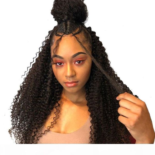 

kinky curly human hair wig 130 density lace front human hair wigs for women black 13x4 malaysian lace wig pre plucked, Black;brown