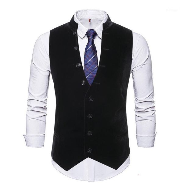 

fashion new mens sleeveless suit vest casual stand-up collar with multi-button waistcoat vest mens1, Black;white