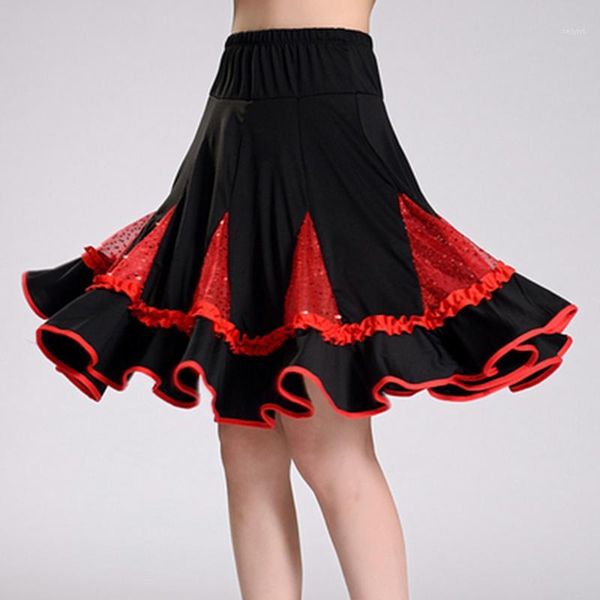

stage wear 2021 women's latin salsa tango rumba ballroom dance dress skirt green bright pink red square women1, Black;red