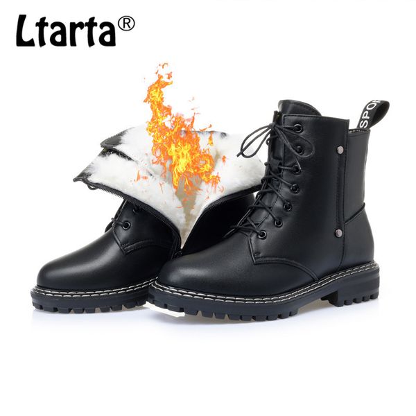 

boots 2021 women genuine leather winter large size 43 wool warm short women's cotton shoes mxc-2021, Black