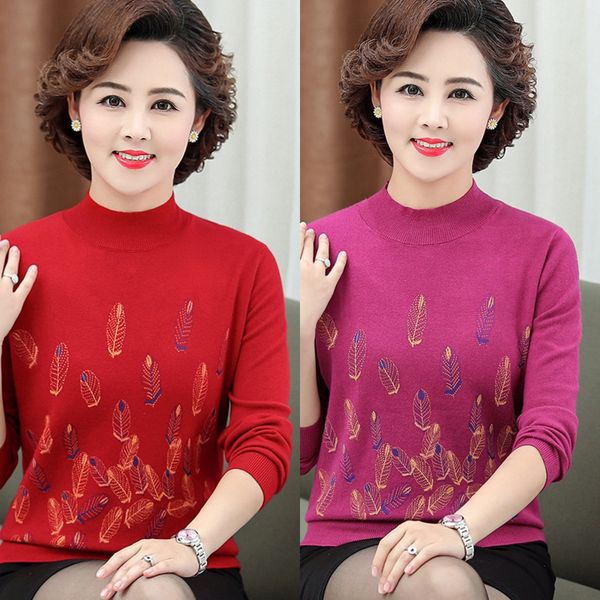 

2020 autumn new middle-aged mother's fashion knitwearmiddle-aged and knitwear knitwear sweater knitted sweaterelderly women's clot, White;black