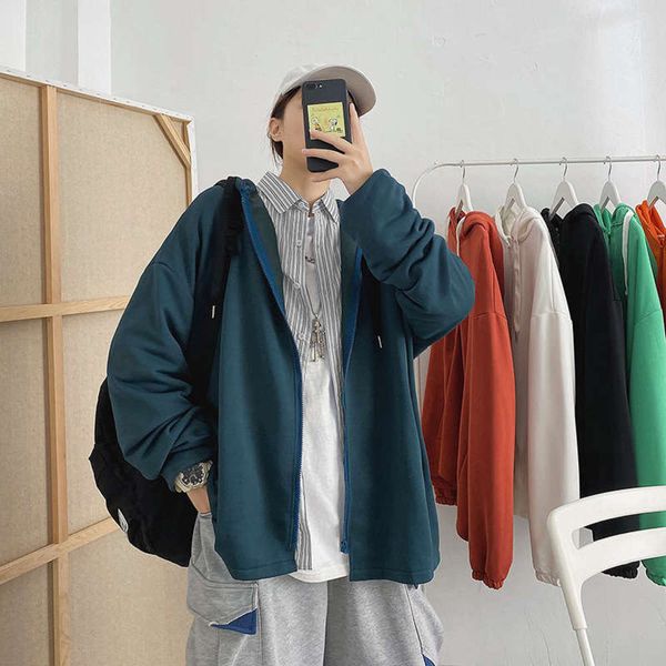 

gradient korean version trend cardigan autumn casual loose sports hooded men's sweater coat, Gray