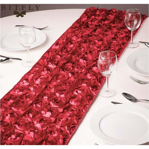 

new fashion rosette satin table runners 30x275cm 3d grandiose rose wedding party decorations home textiles table acess f bbybrx