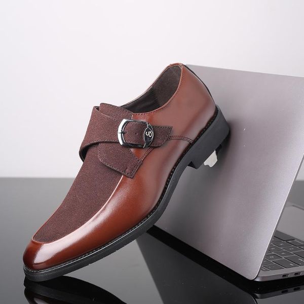 

2020 new men formal shoes buckle business leather shoes brand men british style slip-on flats plus size, Black