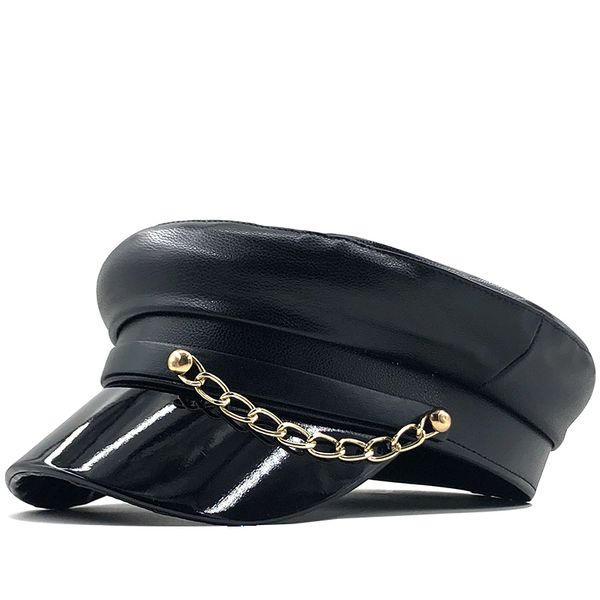 

beret female autumn winter hats for women ladies 100% pu leather beret cap boina feminina gorras bone vintage england black 201026, Blue;gray