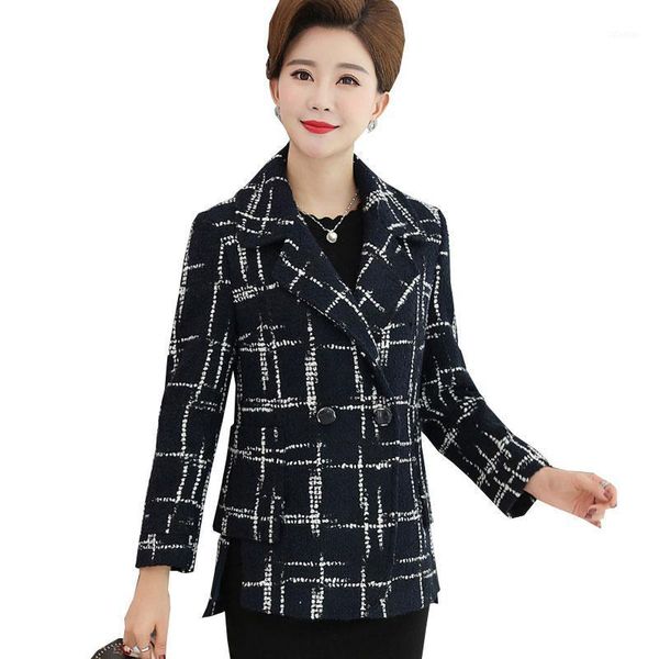 

women's wool & blends plus size middle aged plaid autumn winter coat women jacket 2021 lattice womens cashmere coats casaco z536, Black