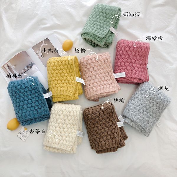 

anna's same knitted wool thickened, versatile solid color scarf for autumn and winter women's thickened warm soft girl neck, Blue;gray