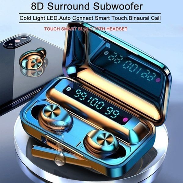 

f9 tws bluetooth earphone 5.0 charging box waterproof wireless headphone 8d stereo sports earbuds microphoe for smart phone