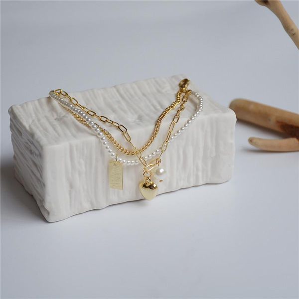 

korean vintage fashion imitation pearl multilayer gold chain bracelet for woman original design exquisite beaded, Black