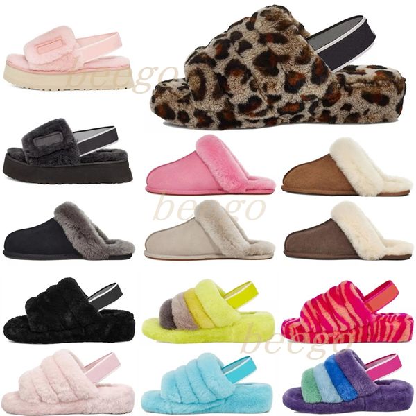 

2021 designer snow scuffette disco checker ii woman classic fluff fuzz yeah slide shoes womens girl lady winter flat wgg 35-42, Black