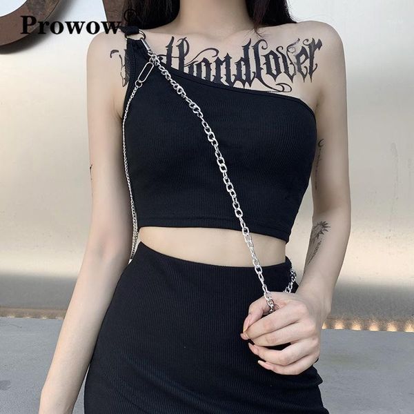 

women's tanks & camis one shoulder knit ribbed chain punk crop women summer 2021 backless gothic black street fashion camisole drop, White