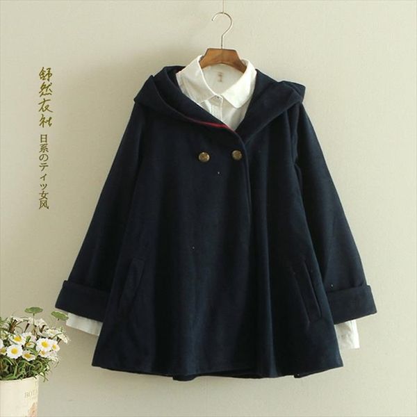 

2018 new autumn winter women coat loose wool coat student cloak hooded coats red kahaki womens winter clothing, Black
