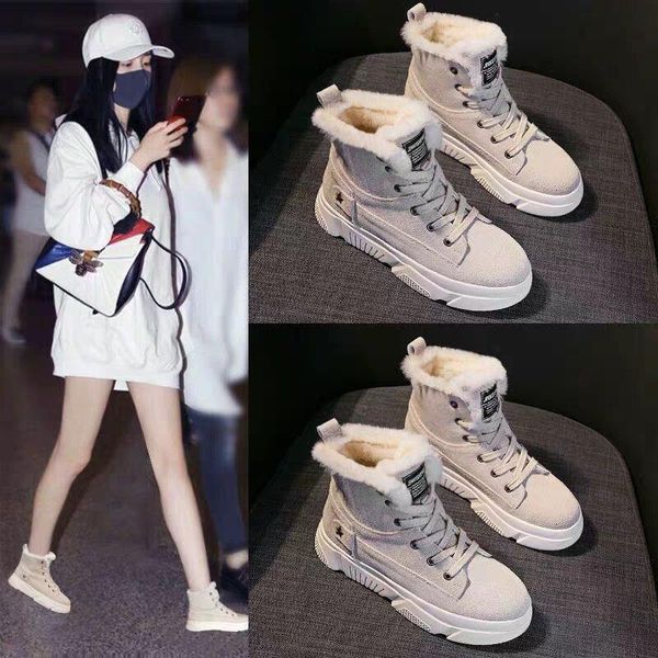 

martin boots womens winter casual women's shoes plus velvet warm snow boots suede fashion women's shoes flat bottom women, Black