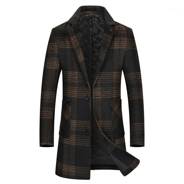 

winter men plaid wool coats new mens windproof warm thick wool windbreaker long coats male mt0191, Black