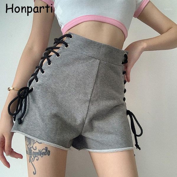 

women's shorts side drawstring cross hollow out high waist fashion casual women spandex harajuku female clothing1, White;black