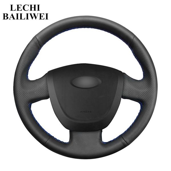 

diy hand-stitched steering wheel cover black artificial leather car steering wheel covers for lada granta 2011-2020