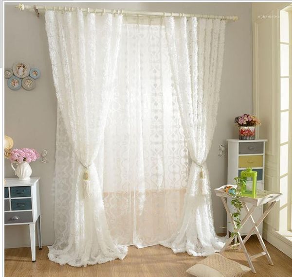

korean princess style white rose window blackout curtains for living room girls bedding room drapes cotinas para sala decorative1