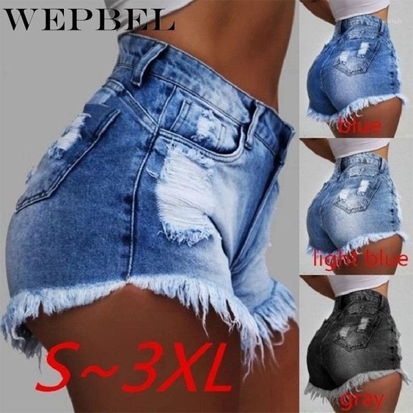 

women's jeans wepbel high wasit fashion hole tassel short skinny denim shorts pants thin plus size summer club wear streetwear1, Blue