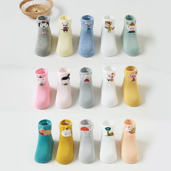 

5 пар / серия 0 до 4 лет осень зима толстых носков для младенцев хлопка носков мальчиков девочки младенцев новорожденного носок cute animal, Pink;yellow