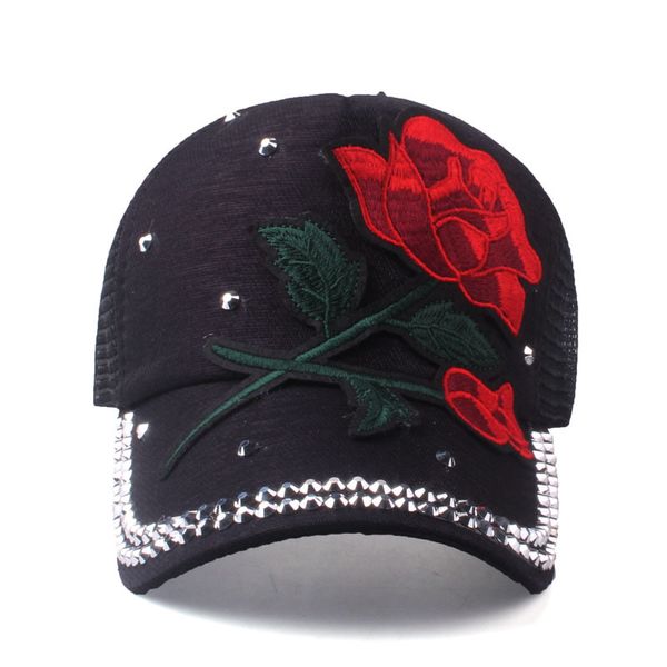 

yarbuu] brand new rose baseball caps women snapback cap summer paste flower net cap rhinestone hat spring hip hop hats bone 201014, Blue;gray