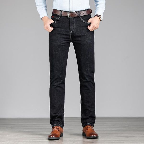 

jantour 2020 new men's fashion jeans business casual long straight pants winter thick male black blue big size 35 42