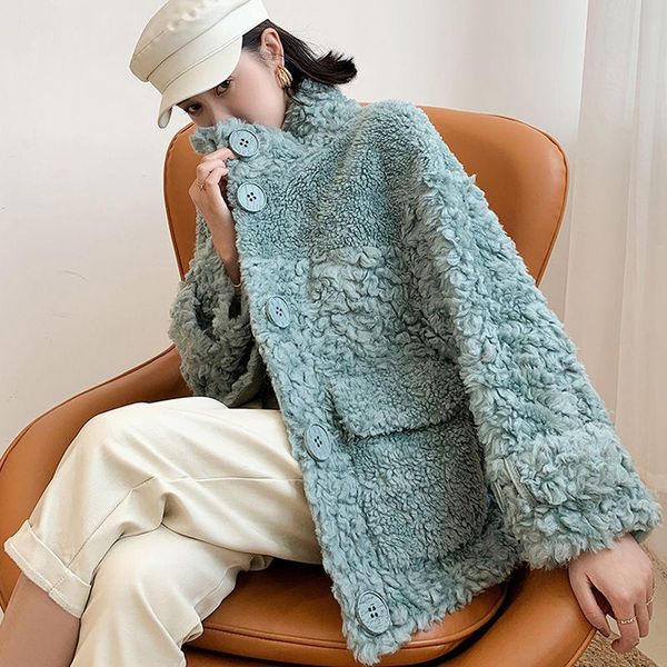 

women's fur & faux women 2021 autumn winter granular sheep shearing coat female real wool jacket thick warm natural outerwear s533, Black