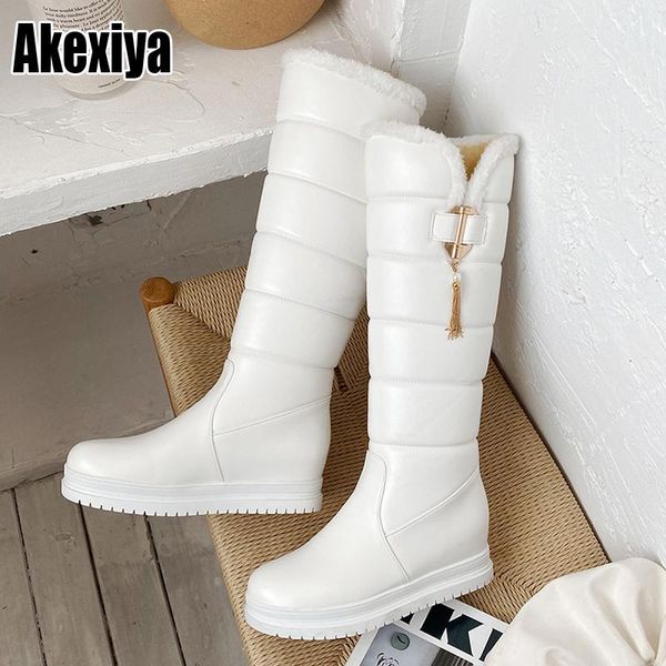 

winter boots women shoes knee-high snow boots wedges shoes warm fur female waterproof woman footwear botas de mujer, Black