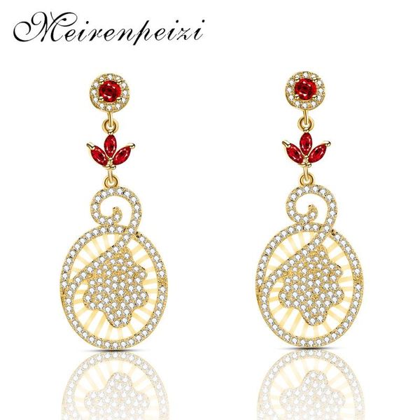 

dangle & chandelier copper earrings round small gold medal red leaves embellished with gorgeous zircon earring jewelry, Silver