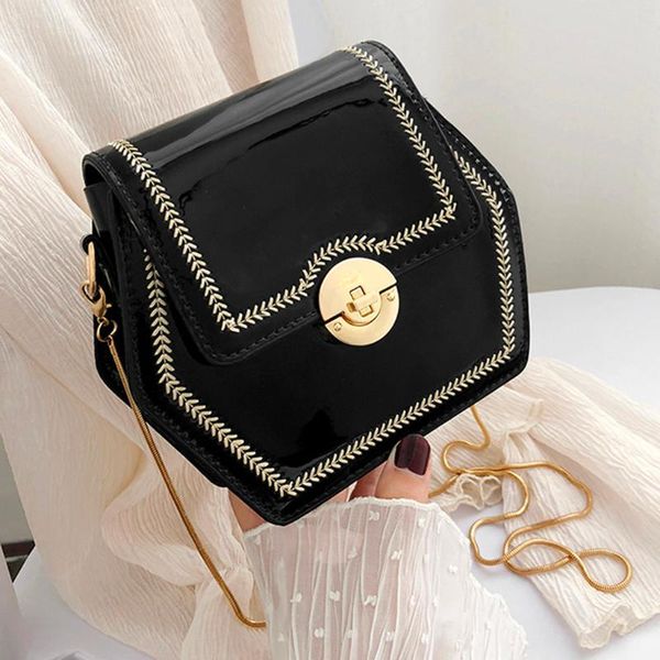 

fashion solid sewing shoulder bags women hexagon design crossbody bag ladies chain pu leather messenger bags new female handbags