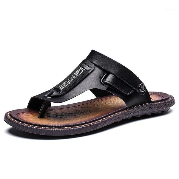 

2020 fashion beach sandals flip fliops men summer shoes non-slip black brown flat male summer footwear ka23991
