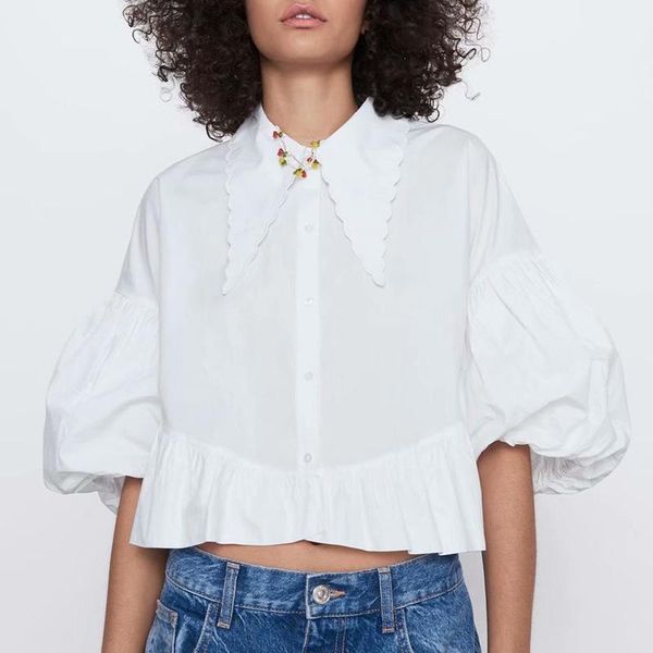 

women's blouses & shirts white chiffon blouse women half sleeve 2021 summer turn down collar office blusas feminina solid workwear plus