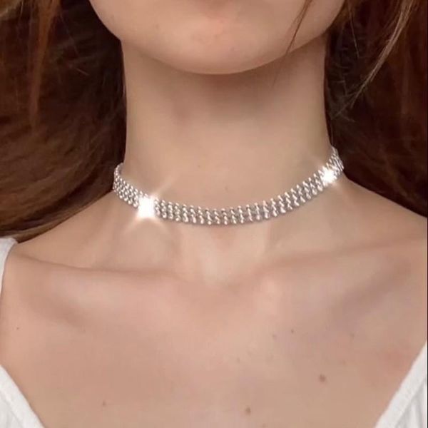 

silver color wedding tennis necklace female shiny crystal clavicle chain fashion new design jewelry party gift droshipping, Golden;silver