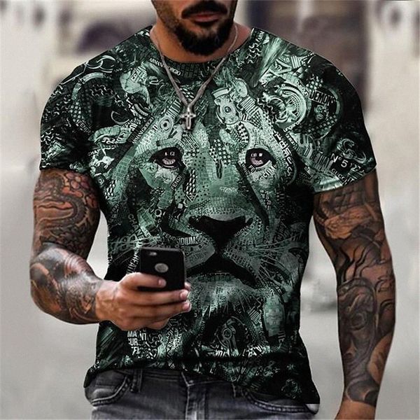 

men's tee t shirt shirt 3d print graphic lion plus size crew neck casual daily short sleeve basic designer slim fit big and tall green, White;black