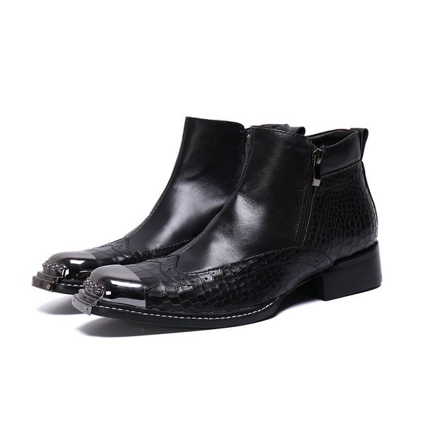 

2020 leather steel toecap rivets winter shoes men zip combat boots gnbv, Black