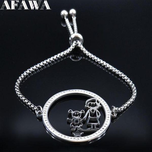 

link, chain 2021 family dad mum two daughter and son crystal stainless steel bracelets for women silver color bracelet jewelry joyas b18519, Black