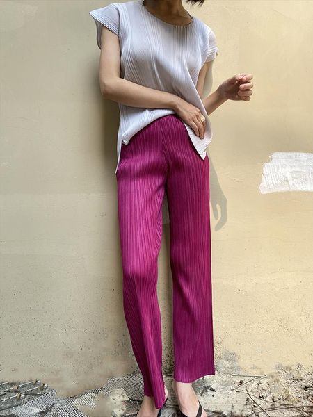 

miyake pleated pants women fall clothing new color summer korean high waist casual classic basic ankle length straight pants, Black;white