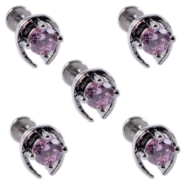 

5pcs/lot cz gem ear tragus helix cartilage 361l surgical steel crystal ear lobe stud labret bar ring body piercing earring q bbypjo, Silver