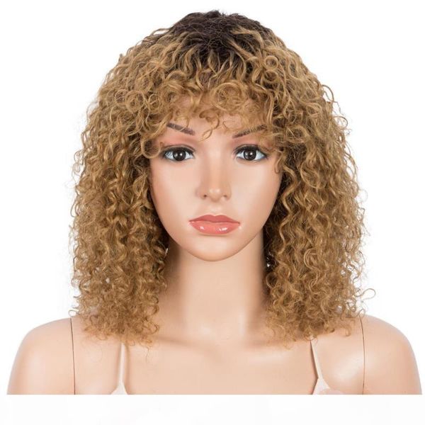 

styleicon curly человеческих волос парики для женщин короткие афро kinky завитые pixie cut парик remy ombre блондинка парики с челкой, Black;brown