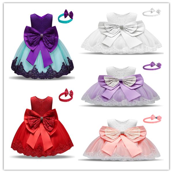

baby girls dress new year party evening gowns elegant princess dress ball gowns wedding kids dresses for girls headband, Red;yellow