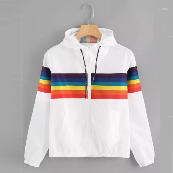 

womens long sleeve rainbow patchwork o neck sweatshirt hooded overcoat blouse w5101, Black;brown