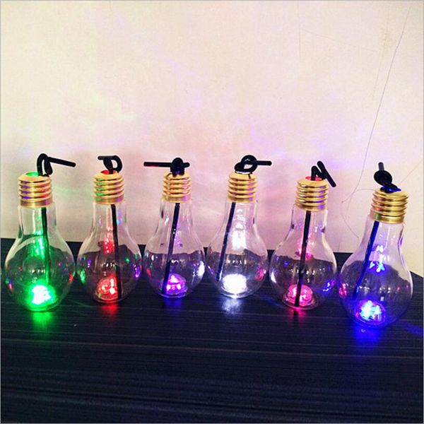 

light bulb beverage bottle milk tea bottle plastic juice bottles portable creative yogurt cups luminescence cup drinkware tools