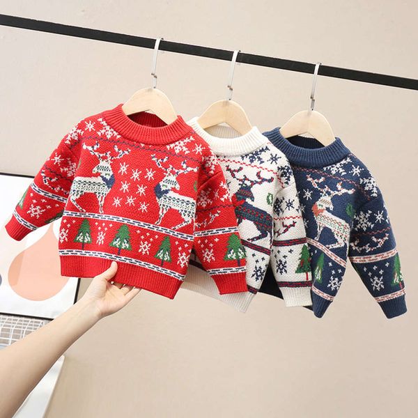

boys' and girls' sweaters 2020 winter new children's wear christmas red deer t-shirt, Blue