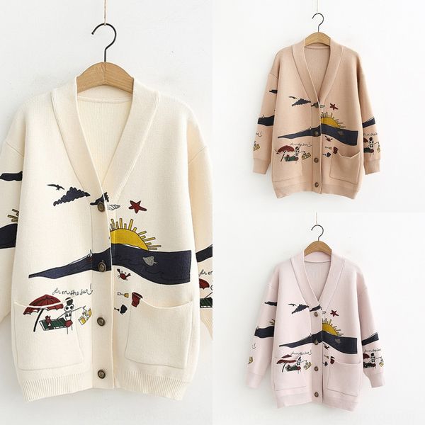 

2020 sweater jacket cute print all over long sleeve knitting jacket autumn winter new loose knit cardigan sweater women trend ho4jd, White;black