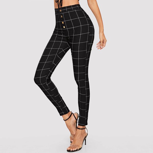 

high end women's plaid trousers and leggings in autumn of 2019, Black