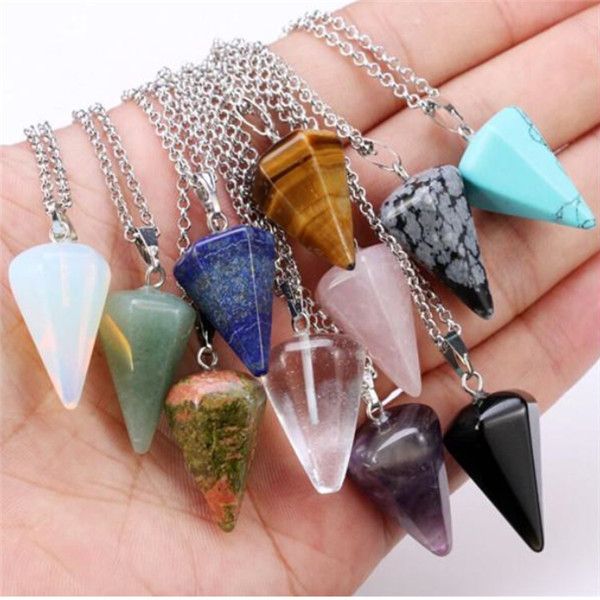

pendulum necklaces choker necklace pendant stone necklace chain bullet hexagonal taper soul swing stone crystal natural