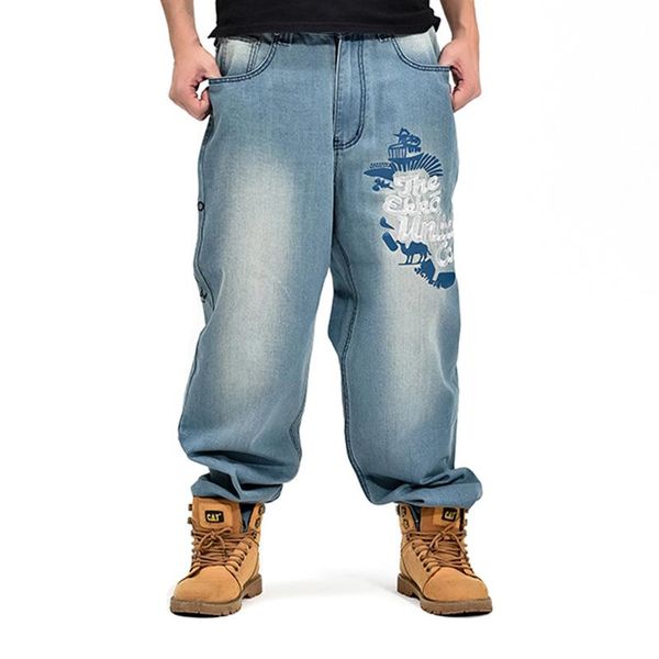 Jeans da uomo Pantaloni larghi larghi per il tempo libero Hip Hop da uomo di grandi dimensioni1206J