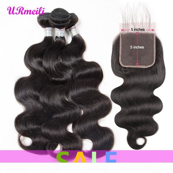 

malaysian body wave bundles with closure 5*5 lace closure raw virgin malaysian hair weave 4 bundles with closure body wave human remy hair, Black;brown