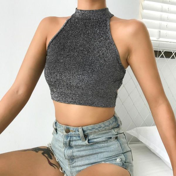 

womens fashion o neck sleeveless bright yarns tank casual backless bow bandage tee shirts black hang neck crop, White