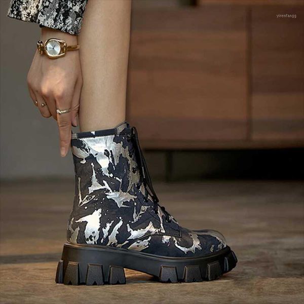 

2021 new style female mixed colors ankle boots fashion platform motorcycle boots women chunky heels zip cross tied shoes woman1, Black